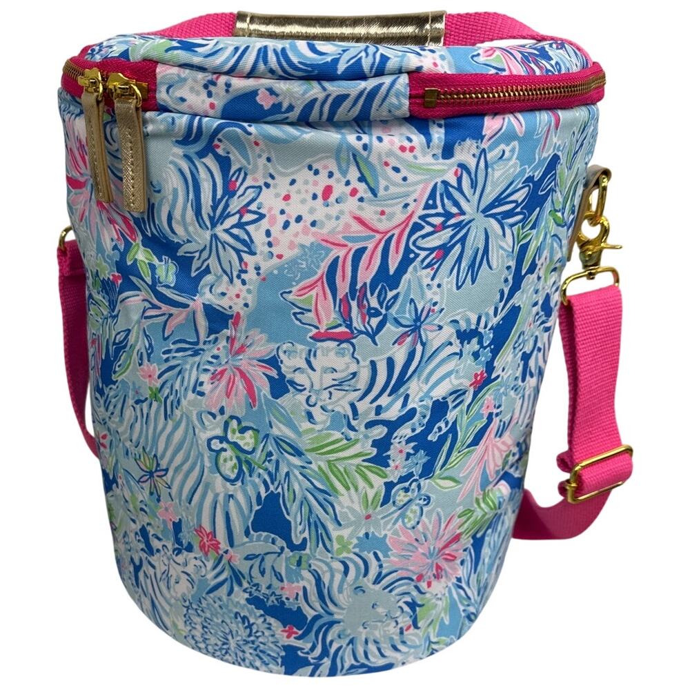 Lilly Pulitzer Suite Views Insulated Beach Cooler Bag, Pink Green Palm - Picture 2 of 7